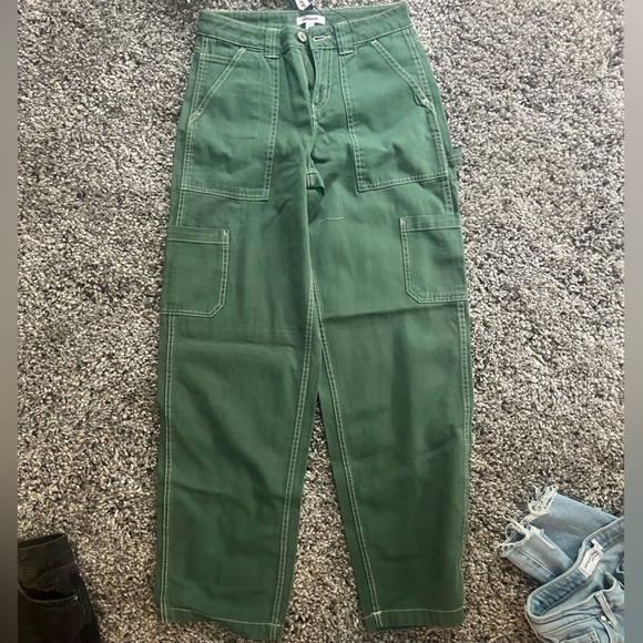 Garage green denim cargo pants with white stitching size 0 - Picture 2 of 2